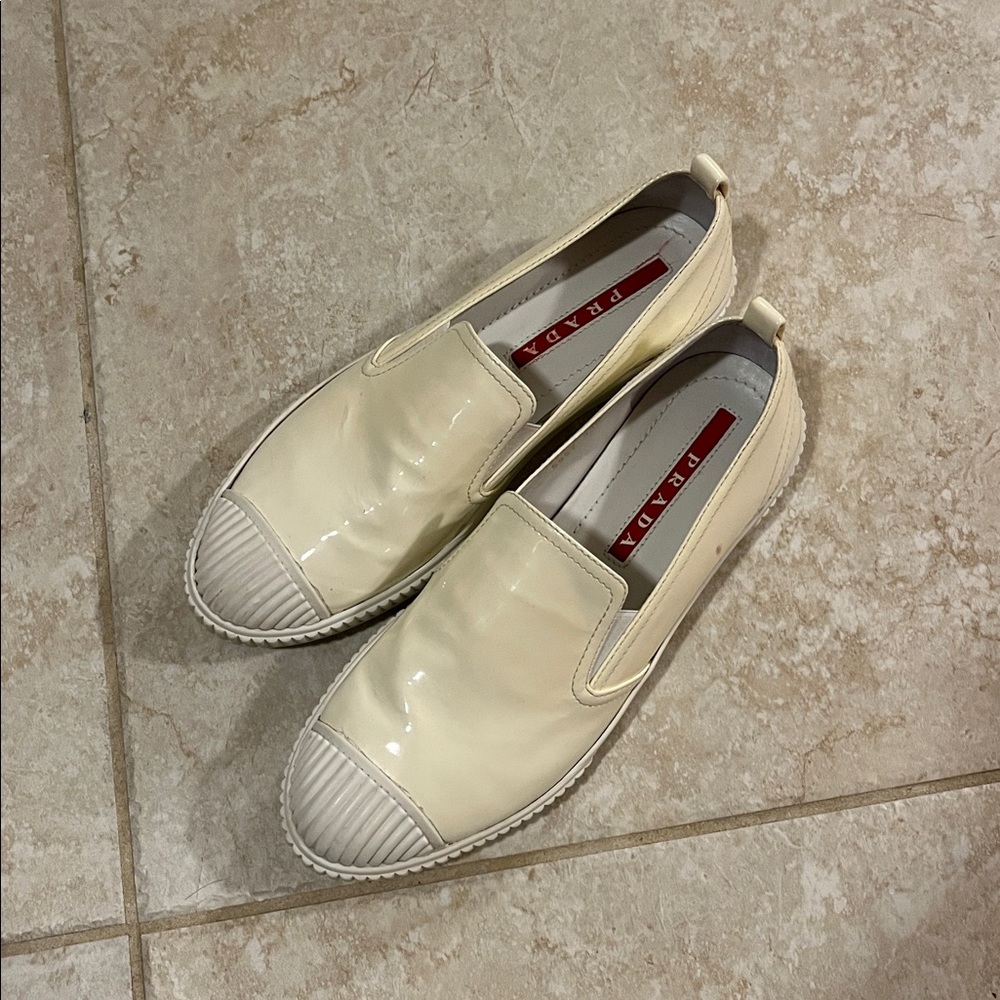 Prada Women's Cream Slip-On Sneakers, 8.5 USA size, 39.5 USA, preowned - Picture 13 of 14